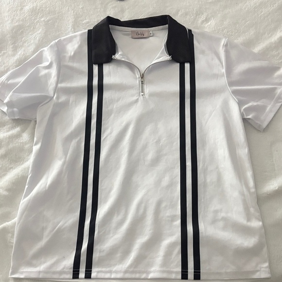 Classic White and Black Striped Polo Shirt - Picture 1 of 3
